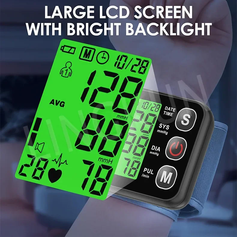 เสียงภาษาอังกฤษเครื่องวัดความดันโลหิตที่ข้อมือ Tonometer Digital Sphygmomanometer อิเล็กทรอนิกส์ Bp จอภาพ BP ที่แม่นยําสูง