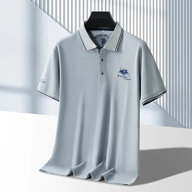 Polo d'affaires à manches courtes pour hommes, haut décontracté, brodé, respirant, confortable, polyvalent, document solide, à la mode, été