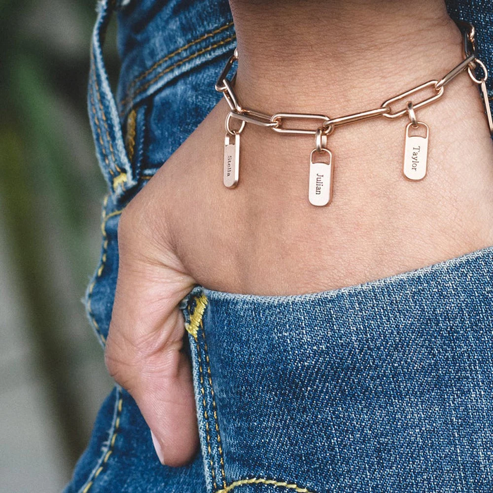 Pulseras rectangulares personalizadas para mujer, múltiples nombres de placa de identificación personalizados, pulseras colgantes de acero inoxidable, Brazalete para Hombre