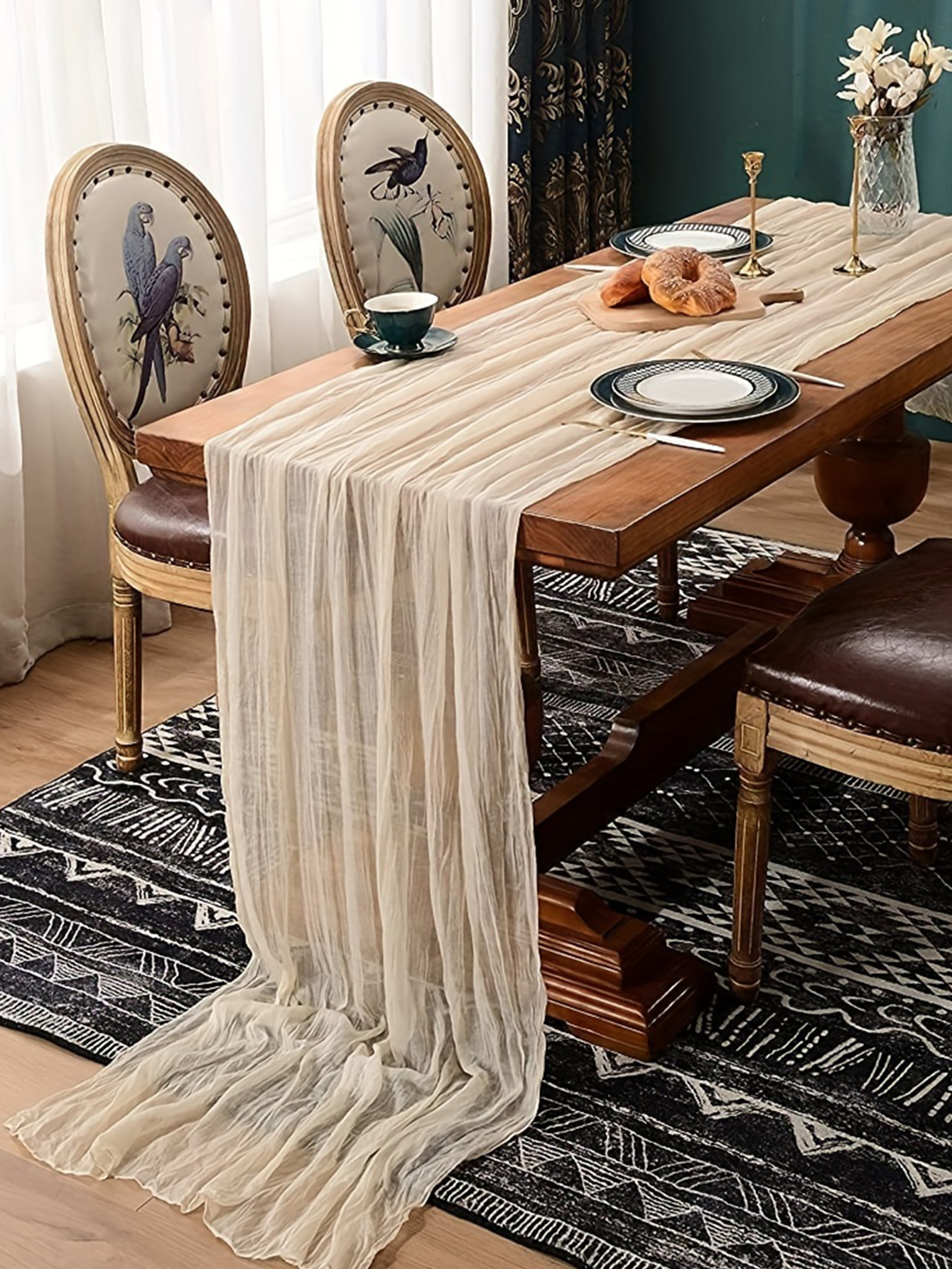 1pc Boho Style Cheesecloth Table Runner Long Gauze Sheer RomanticTable Runner For Weddings, And Scene Decor Home Decor