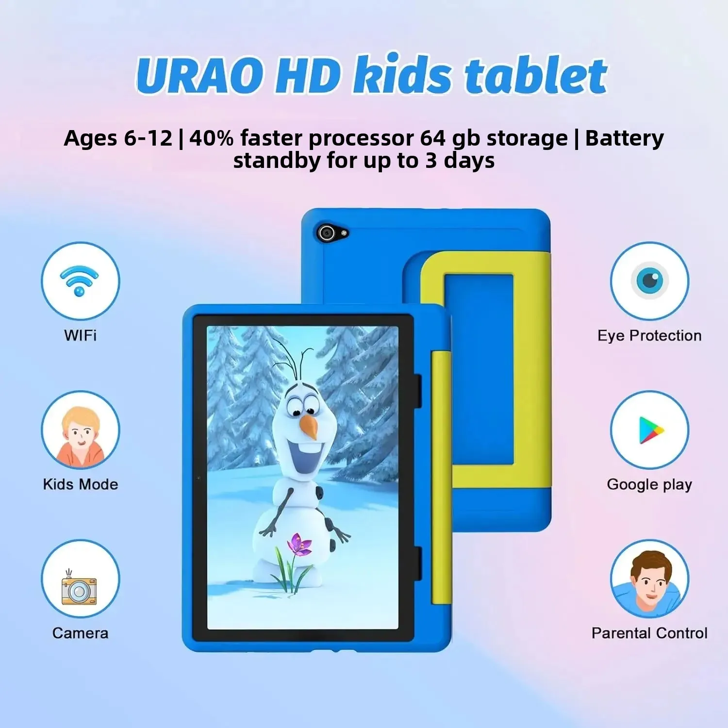 Kid Tablet Android 15 Tablet for Kids 10 inch 8GB+64GB 8-Core with Case 1TB TF Expandable for Toddler Children Parental Control
