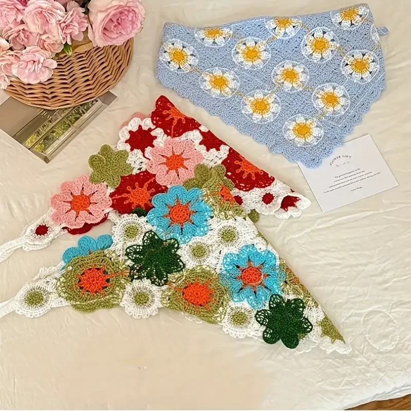 Elegante malha triângulo cachecol bandana para mulheres moda menina morango padrão versátil faixa de cabelo acessório de cabelo