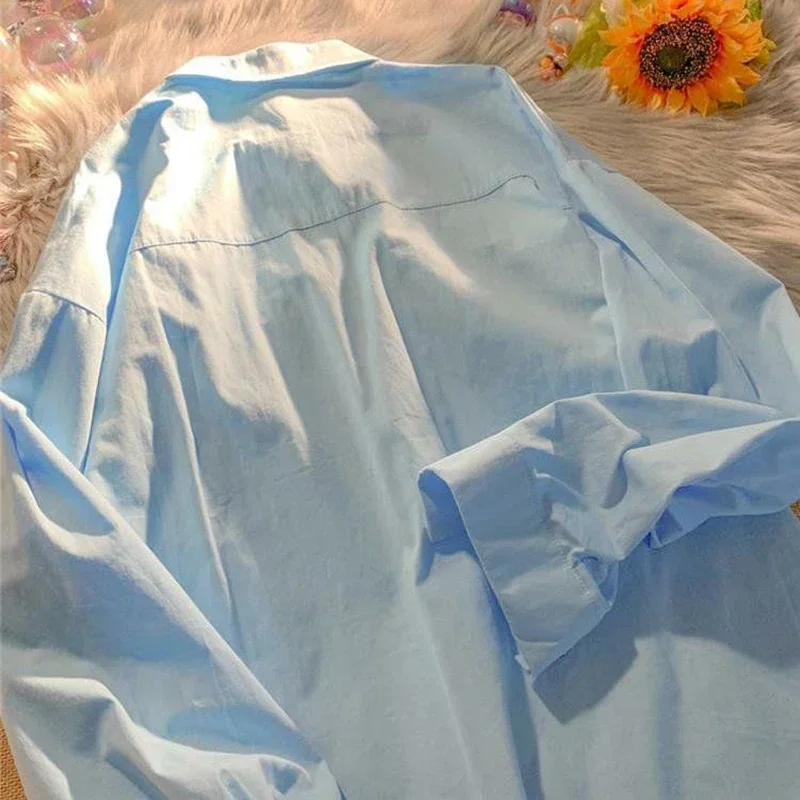 Dầu Màu Vàng Tranh In Áo Sơ Mi Nữ Mùa Xuân, Mùa Thu Mỏng Rời Nút Lên Áo Kiểu Dài Tay Áo Sơ Mi Oversize Cho Bé Gái