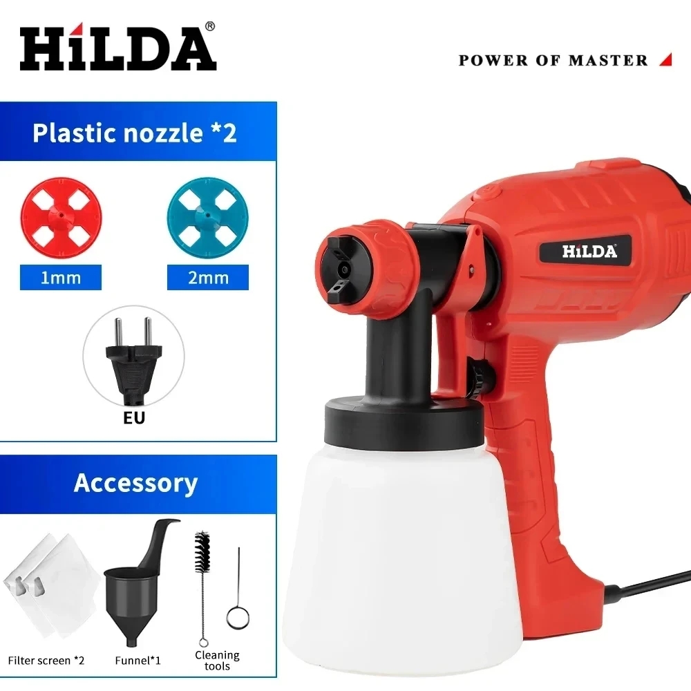 HILDA 800ML Pistola Elétrica Ferramentas de Alta Potência Pulverizador de Pintura Auto Doméstica Pistola Elétrica Vermelha