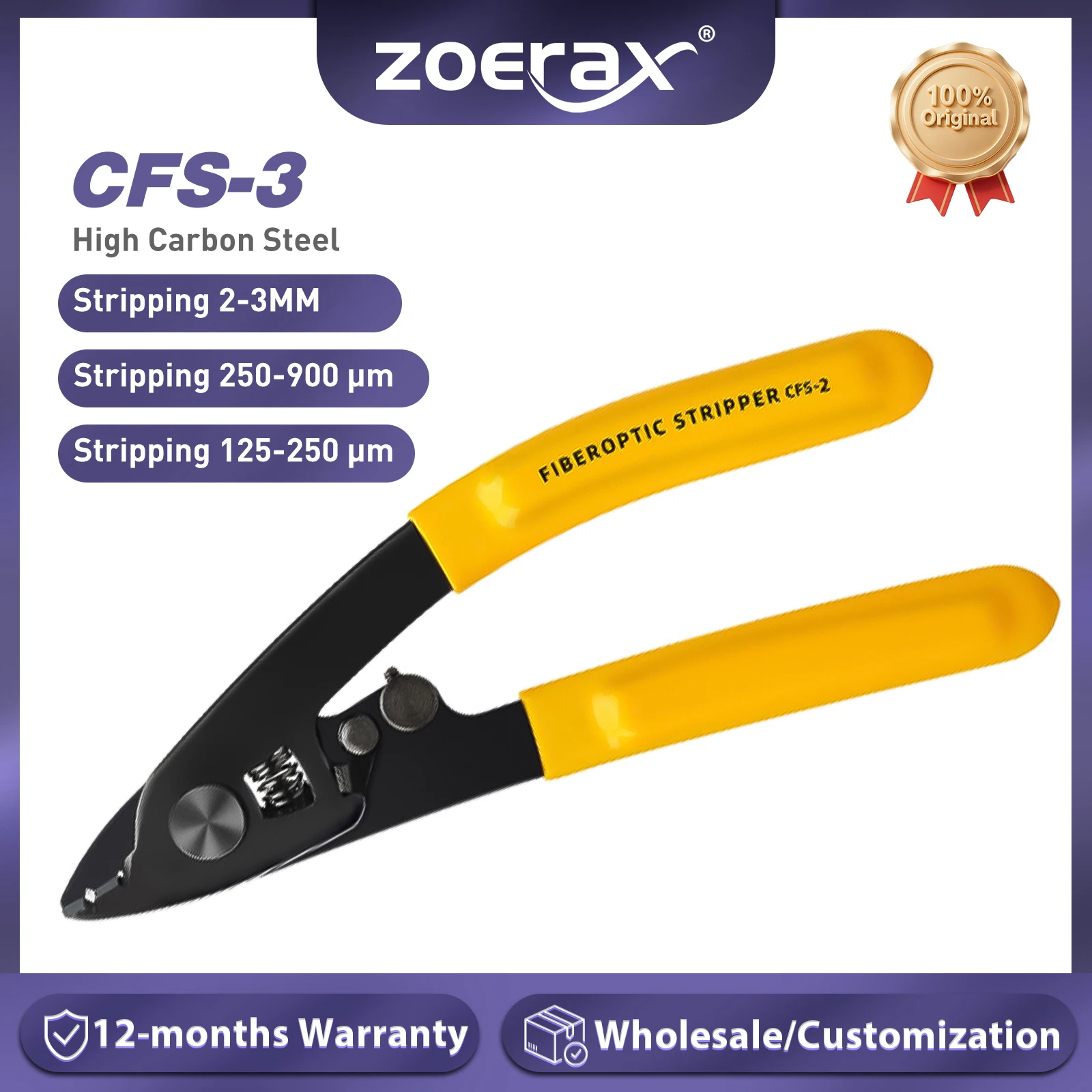 ZoeRax CFS-3-Serie Präzisions-Faser-Abisolierzange mit drei Löchern. Effizientes Faser-Abisolierwerkzeug für FTTH-Wartungszangen