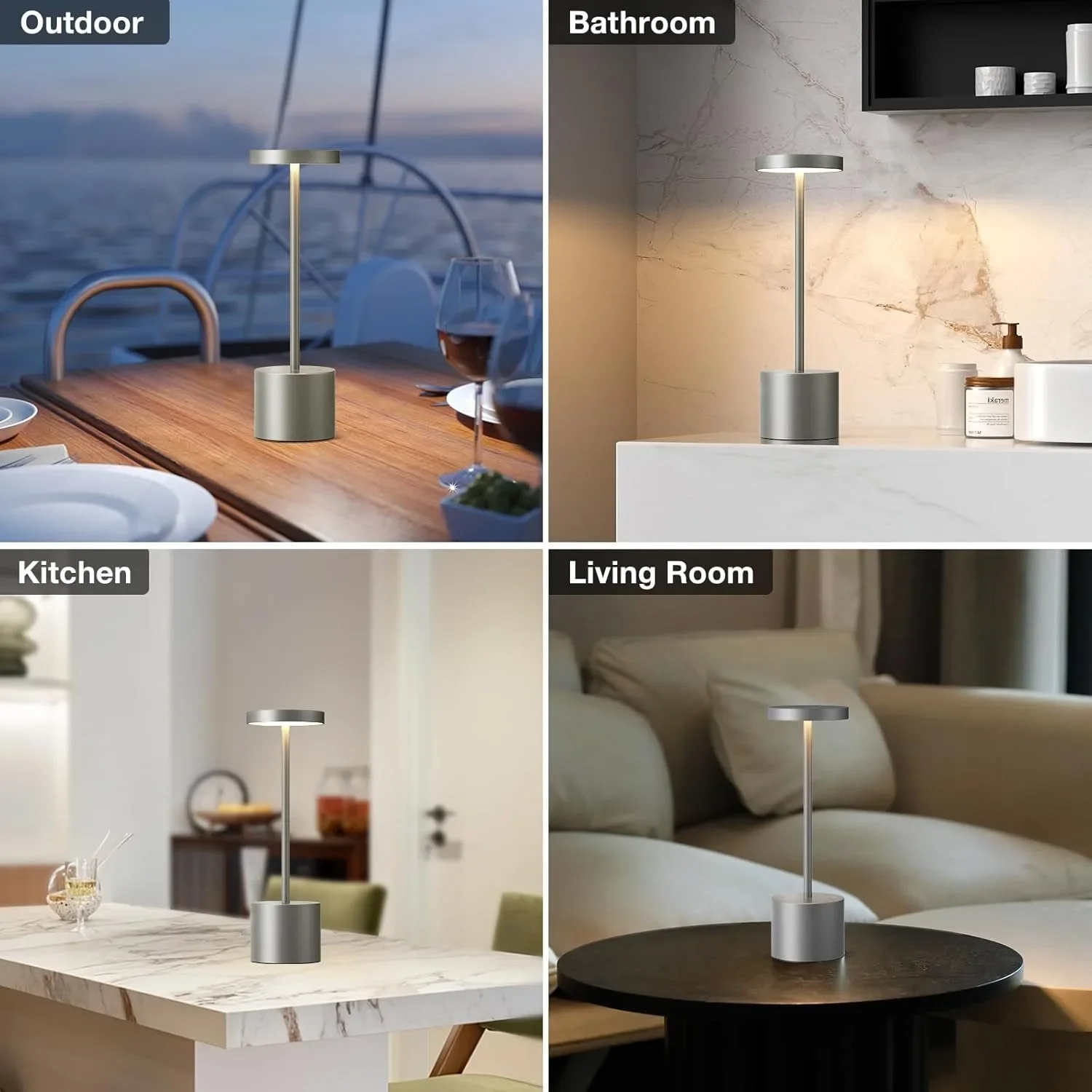 Cordless LED Table Lamp Touch Sensor Rechargeable Desktop Night Light Wireless Reading Lamp for Bedroom Hotel Bar Table Light