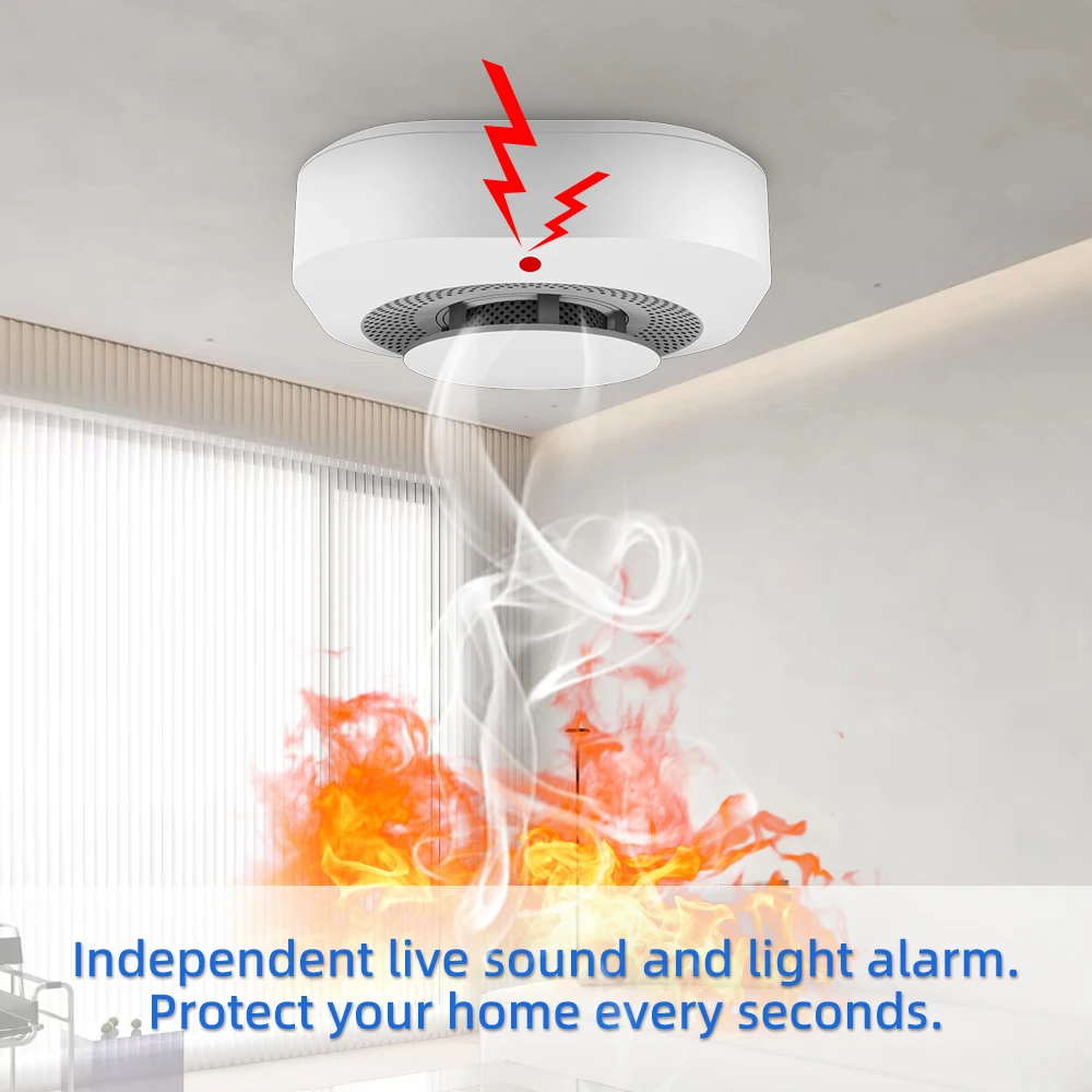 YUPA-Sensor Detector de humo independiente, sistema de alarma contra incendios para el hogar y la Oficina, alarma de humo de seguridad, protección contra incendios con batería
