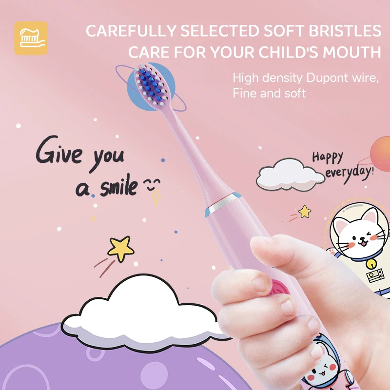 Clearance_어린이용 전동 칫솔 고밀도 DuPont Soft Bristles IPX7 방수 배터리 버전 Strong Power_Contin