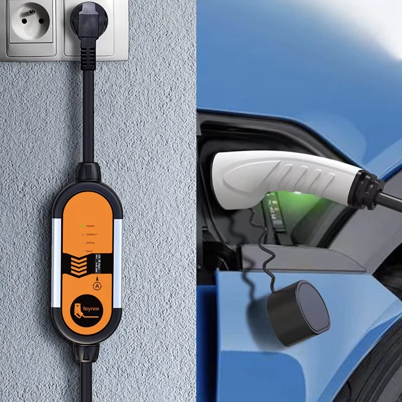 feyree ポータブル EV 充電器 Type2 IEC62196-2 16A EVSE 充電ケーブル Type1 SAE J1772 EU プラグコントローラーウォールボックス電気自動車用