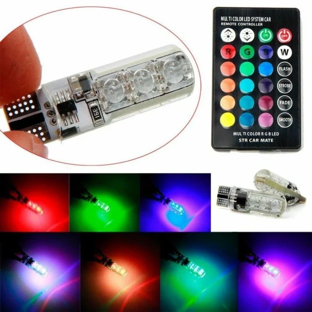 1 Juego de bombillas LED W5W T10 12SMD 5050 RGB con mando a distancia Flash lectura cuña luces de liquidación CANbus 194 168 12v