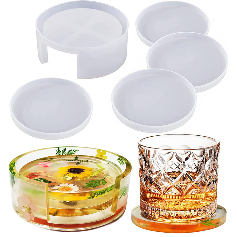ถาดรองแก้วสี่เหลี่ยมทรงกลมทำด้วยมือแม่พิมพ์ซิลิโคนถาดรองแก้วกาแฟทำมือถาดงานฝีมือทำอีพอกซี่แผ่น sloki kaca ไวน์แม่พิมพ์การหล่อ