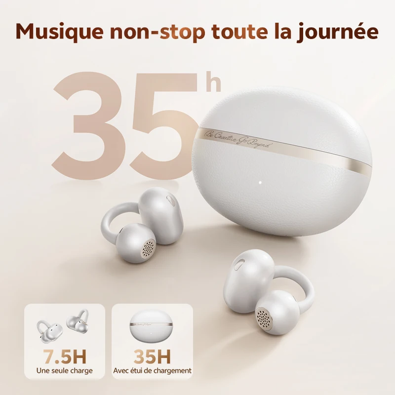 QCY Crossky C50 Écouteurs sans fil Bluetooth 6.0 à oreille ouverte, confortables, à clipser, 4 micros, appels clairs, amplification des basses, 35 heures d'autonomie pour le sport et la course à pied