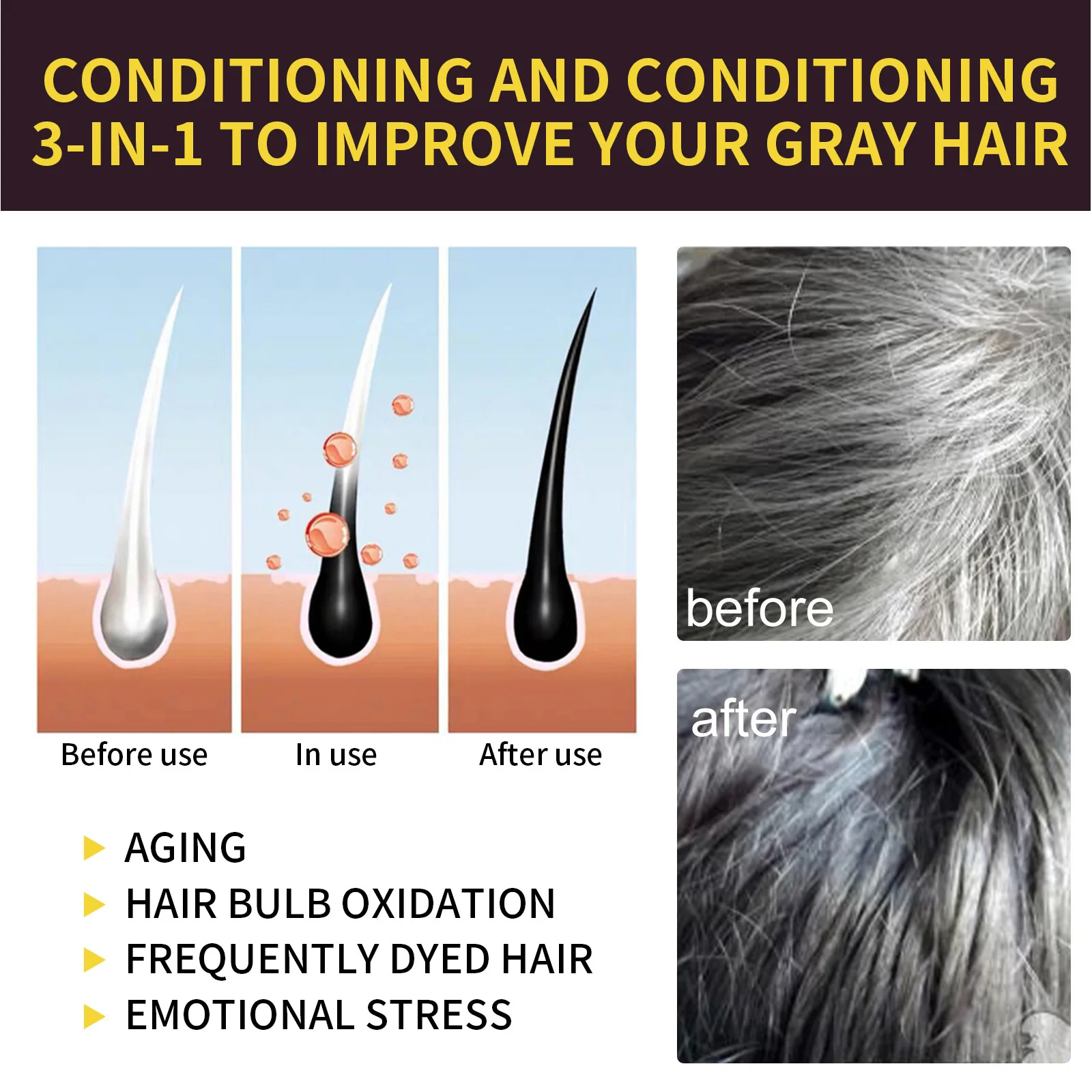 Champú de Color de cabello a base de hierbas naturales, 3 en 1, para Color de grano, marrón oscuro, negro, gris, 100ml Revestimiento Universal para hombre y mujer