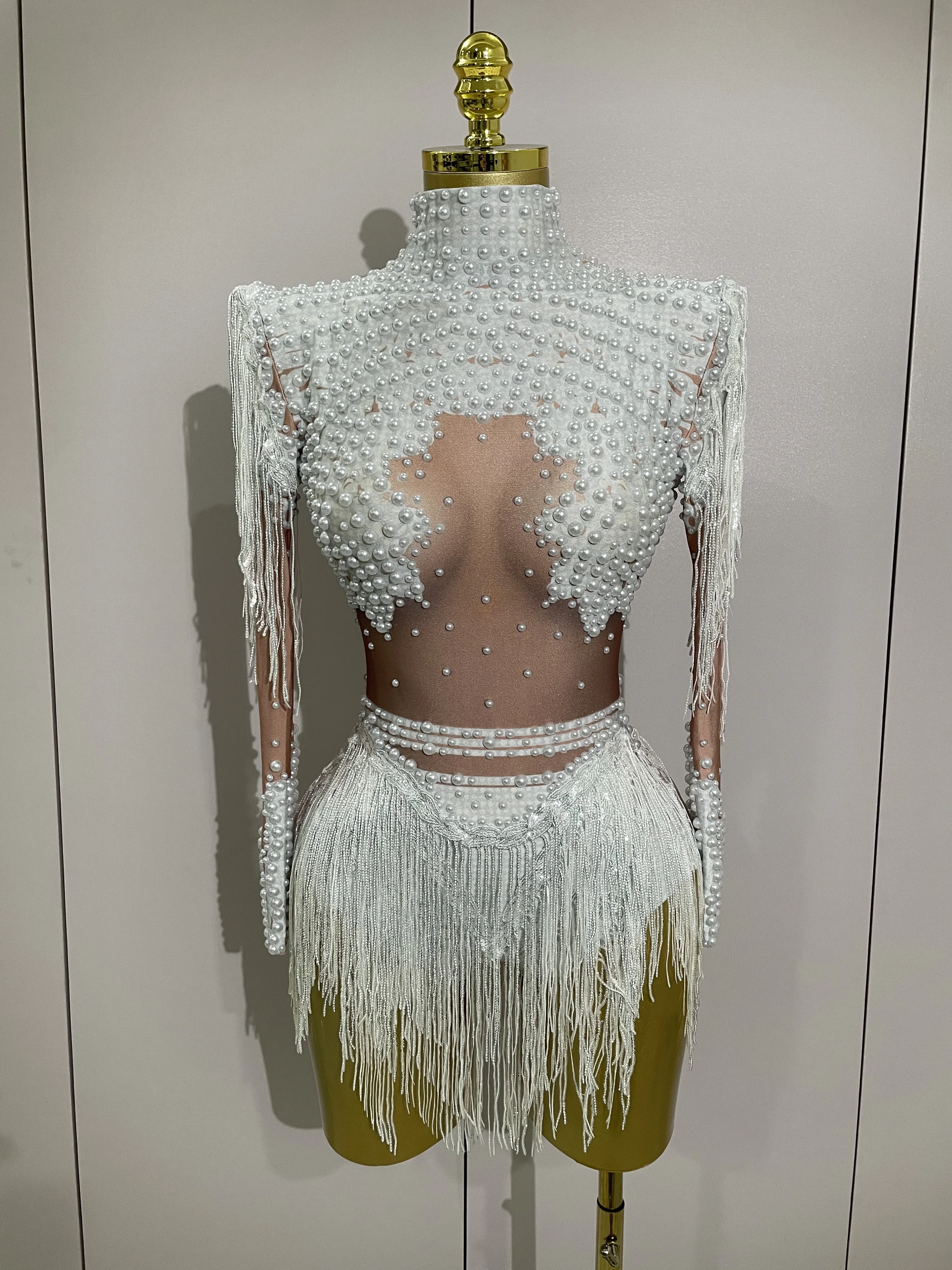Glitzernde Strass-Pailletten-Quasten-Stretch-Bodysuits 2025, Neuankömmling, Damen-Geburtstagsfeier, Nachtclub, DJ, Bühnenkostüm