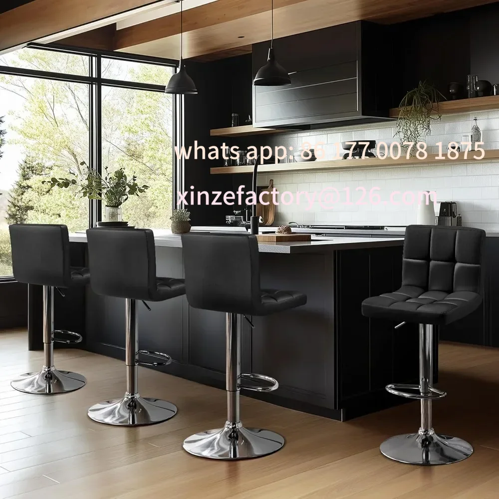 Bar Stools Set of 4, PU Leather Swivel Barstools, Height Adjustable Counter Chairs, Modern Stools with Back for Bar Kitchen