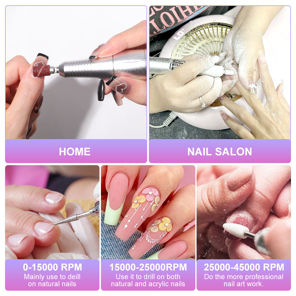 45000RPM Rechargeable Nail Drill Machine with LCD Low Noise Professional Nail Polish Sander Nails Accessories Set