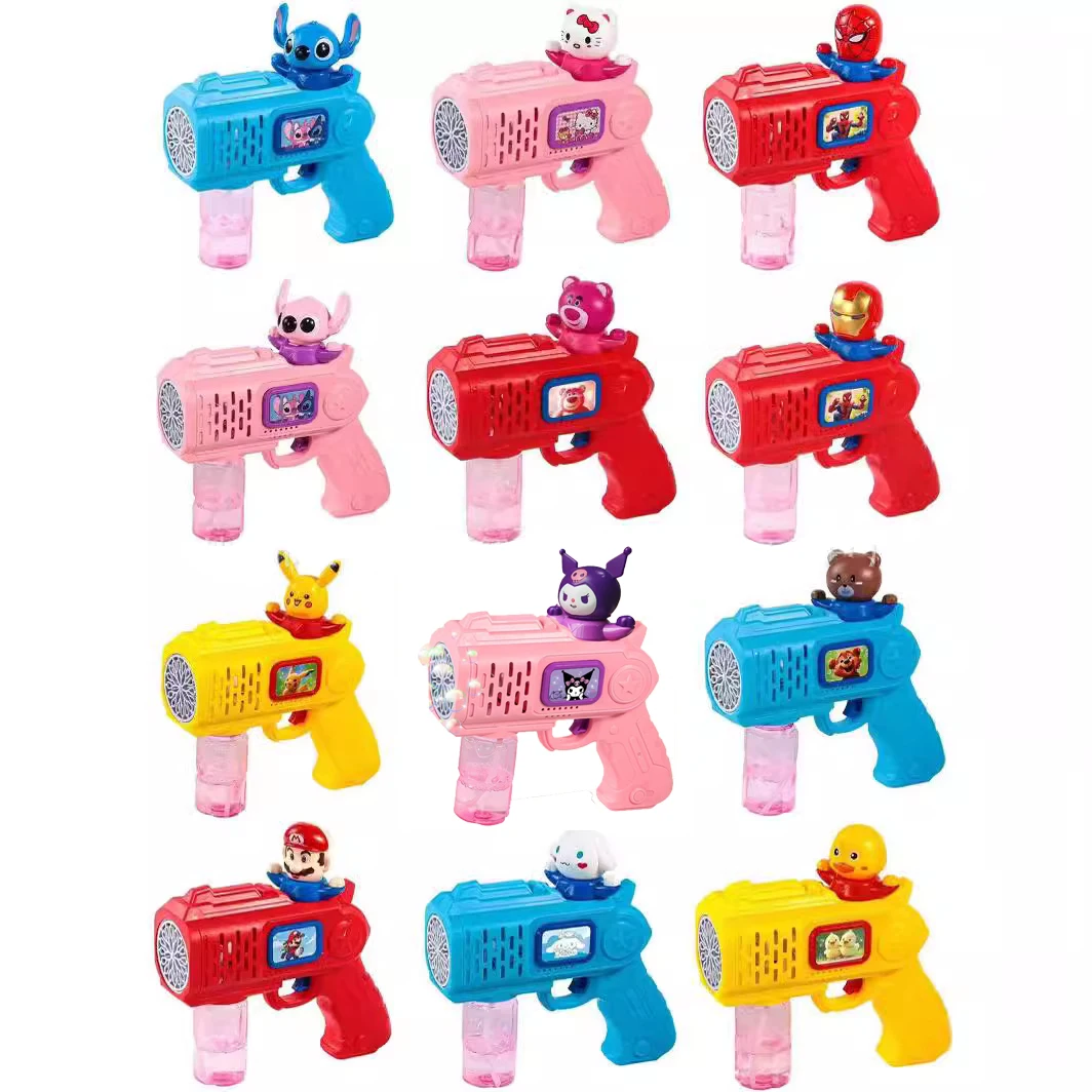 Hello Kitty-pistola de burbujas de juguete, máquina de burbujas eléctrica, lanzador de cohetes, máquina de burbujas porosa sin burbujas de agua y batería