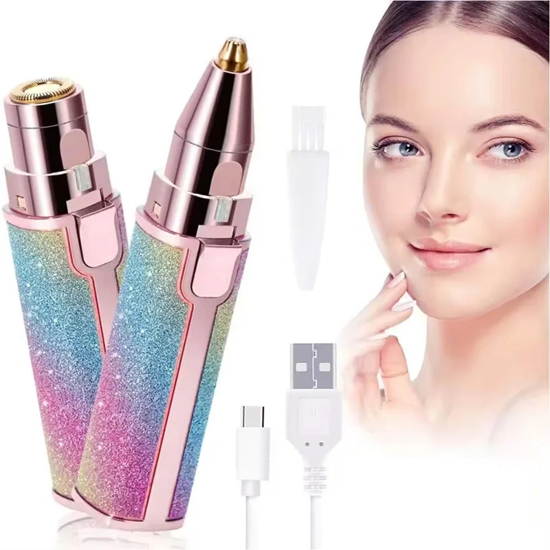 Depilazione viso ricaricabile 2 in1 e rasoio per sopracciglia - Rasoio viso indolore viso labbra corpo con luce LED integrata USB