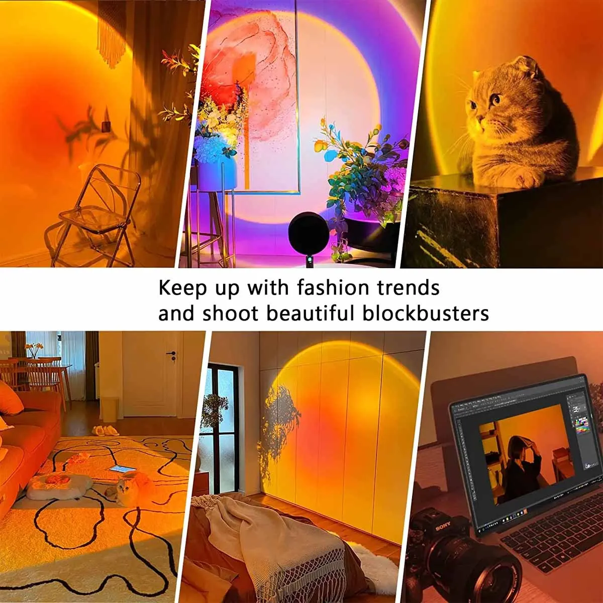 Luz de projeção de pôr do sol com controle remoto, luz noturna ambiente de 16 cores, decoração de quarto, fundo de parede, adereços de fotografia