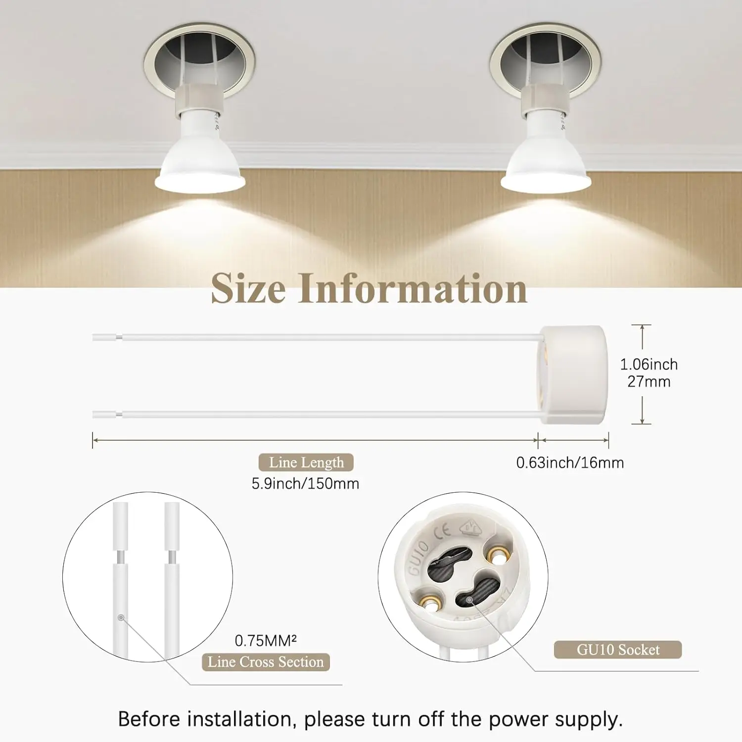 10-100 prese con base a vite standard in ceramica Portalampada GU10 con fili adatti per lampadine alogene a caldo a LED (GU10 10 pezzi)