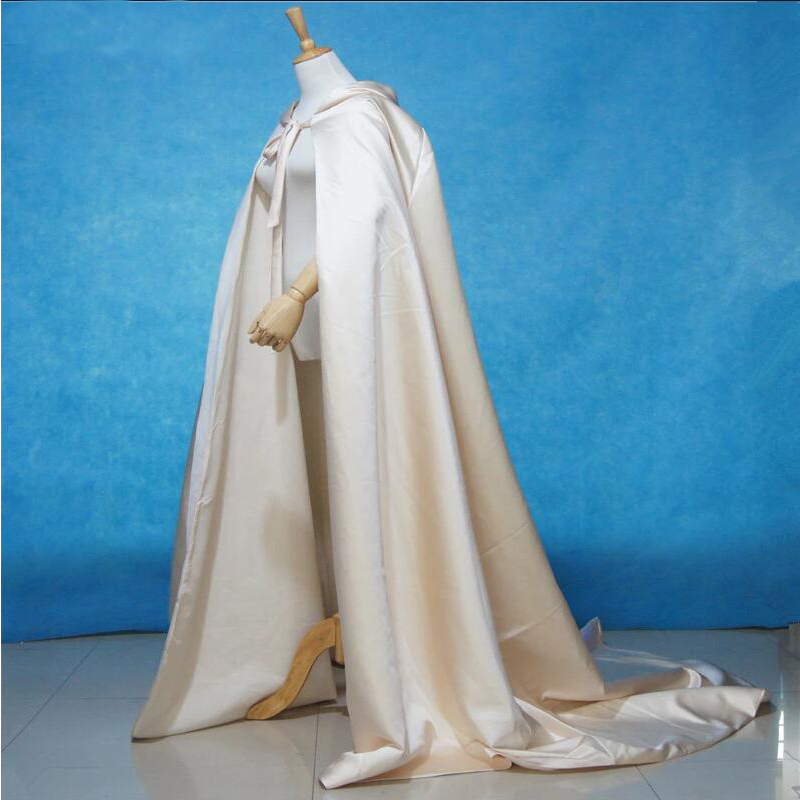 Lange Hochzeit Cape Braut Umhang Satin Kapuzen Cape Schal Mantel Kostüm Cosplay Party Wrap Farbe angepasst