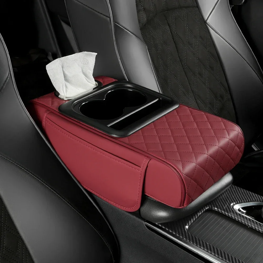 Car Armrest Box 7.5cm Thicken Height Pad Arm Rest Cushion with Pocket Tissue Cup Holder Memory Cotton Elbow Support Height Pad