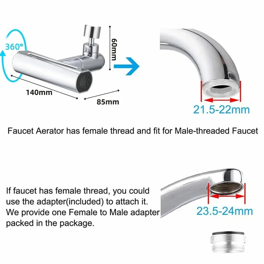 Multifunktionaler Waschbecken-Wasserhahn-Anschluss, Küchenspüle, Wasserfall-Wasserhahn, 4-Modus, Wasserauslass, Universal 720 °   Rotation Wasserhahn verlängern