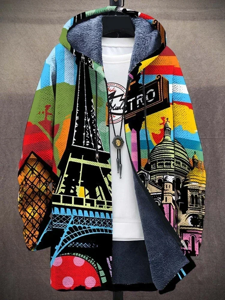 Cárdigans para hombre, abrigos de estilo japonés con gráficos coloridos, estampado de felpa grueso, ropa de calle informal de invierno, ropa Unisex