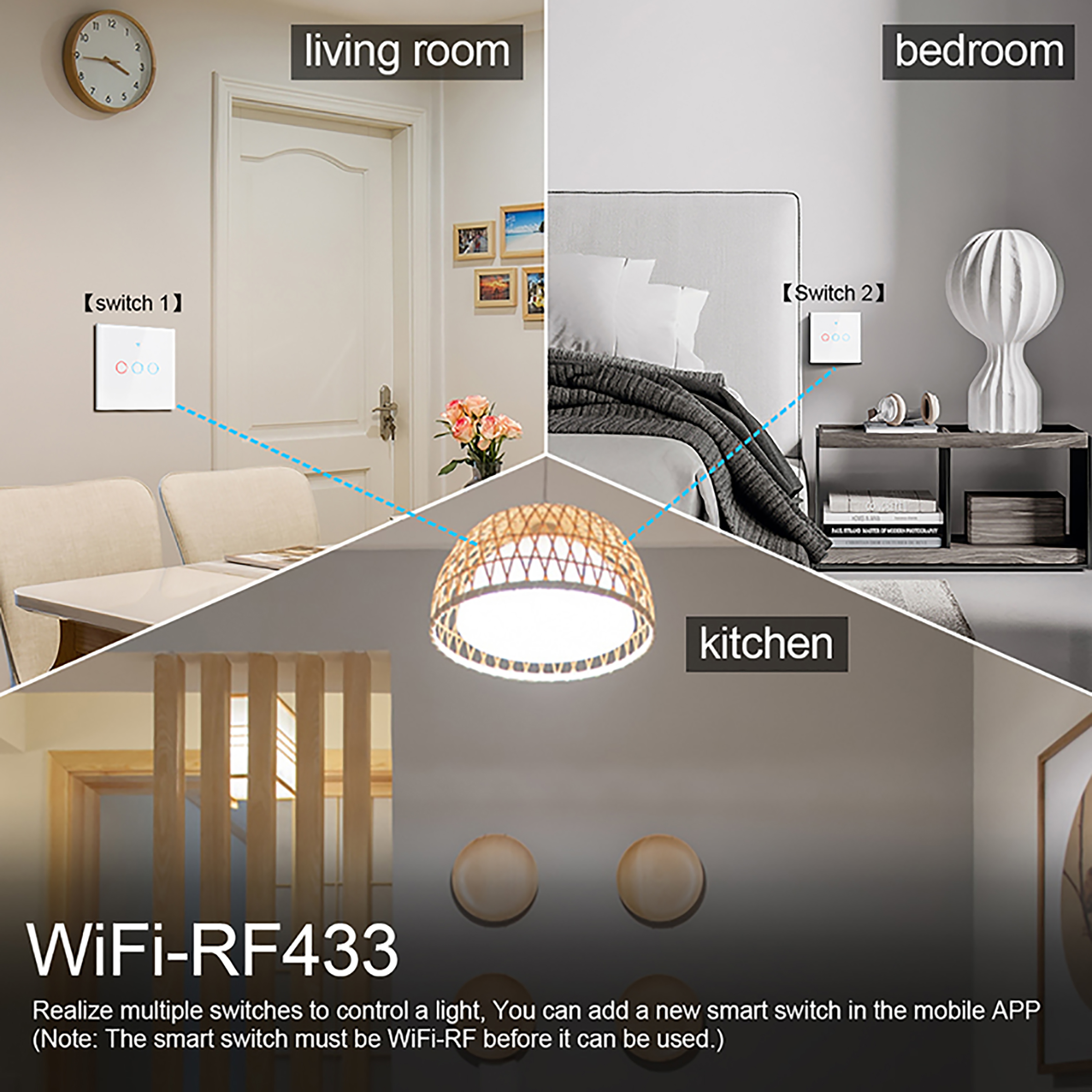 Tuya Wifi UE interruptores inteligentes 1/2/3Gang interruptor de luz táctil Sensor de pared 433mhz interruptores RF vida inteligente para Alexa Google Home Alice