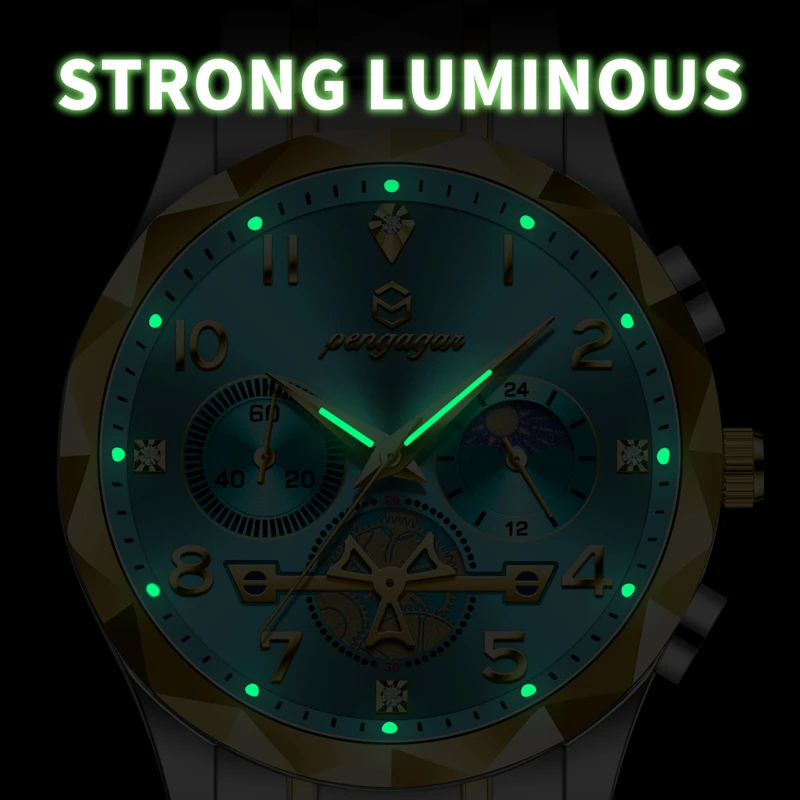 PENGAGAR, reloj de pulsera de lujo para hombre, cronógrafo, resistente al agua, luminoso, reloj para hombre, relojes deportivos de cuarzo de acero inoxidable de alta calidad para hombre