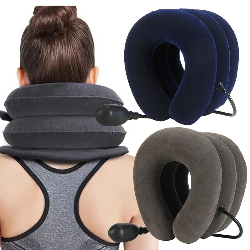 Clearance_Cmohadilla de soporte para el cuello, dispositivo de tracción de cuello Cervical de aire inflable, alivio del dolor, alivio del estrés, soporte para Tractor, masaje, píldora para el cuello