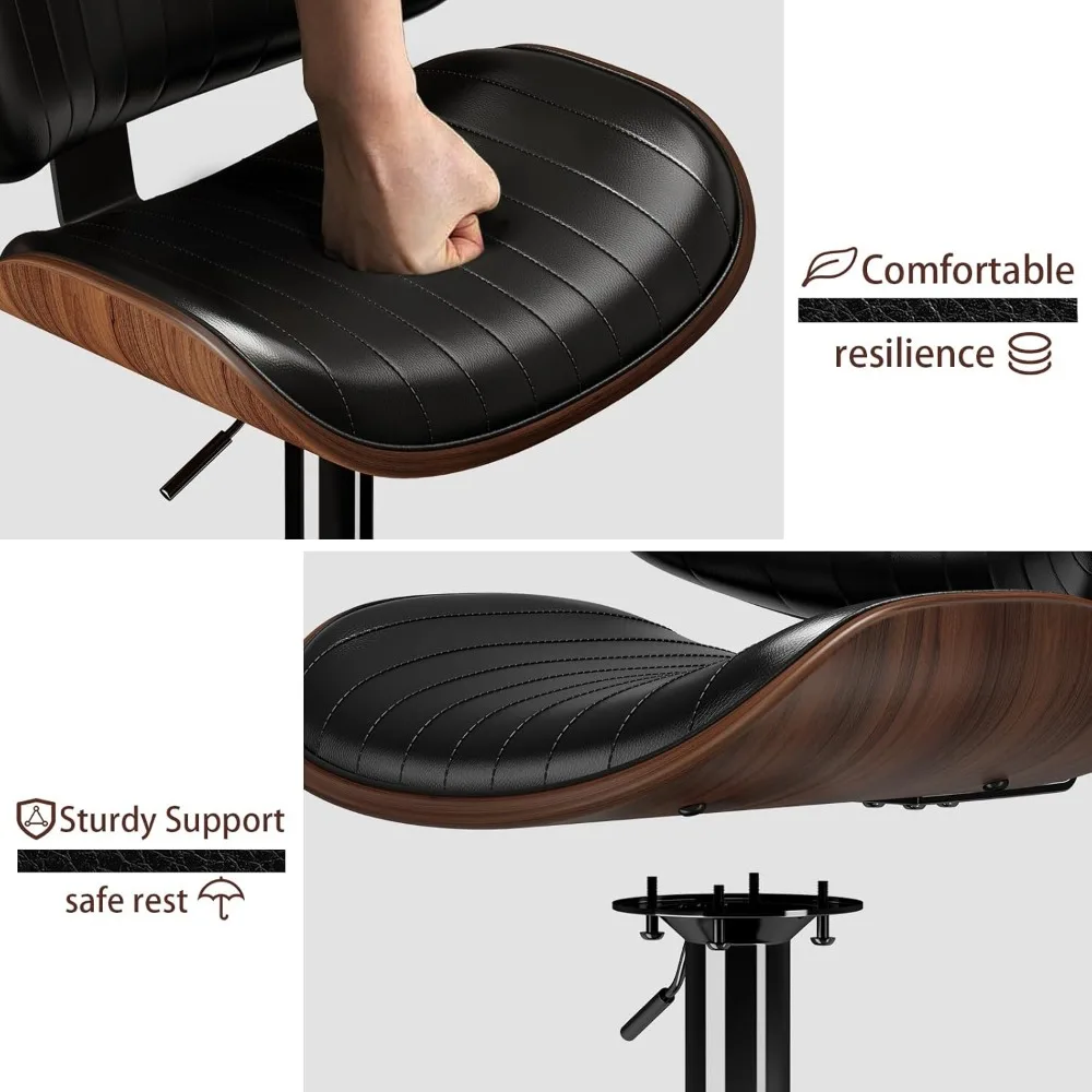 Swivel Bar Stools Set of 4, Adjustable Bentwood Barstools for Kitchen Counter, Modern PU Leather Upholstered Bar Chair