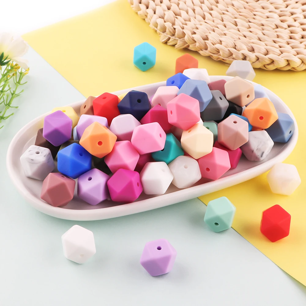 Kovict 10Pcs 14mm 육각형 실리콘 비즈 쥬얼리에 대 한 구슬 DIY 목걸이 팔찌 키 체인 수 제 액세서리 만들기