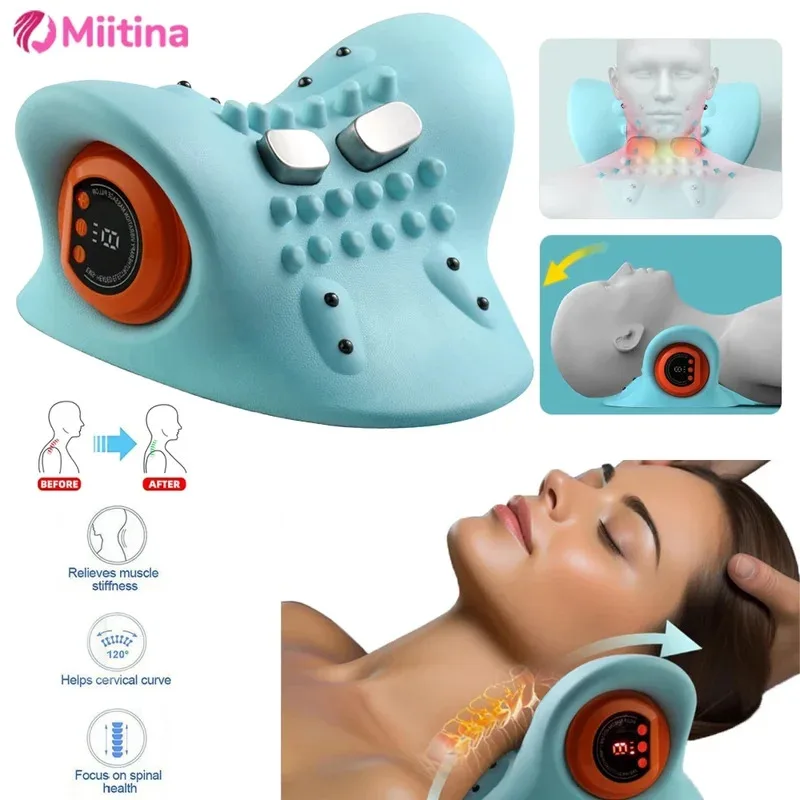 Elektryczny masażer szyi i ramion, rozciągacz, relaksator, urządzenie do trakcji chiropraktycznej, poduszka do masażu, korekcja kręgosłupa szyjnego.