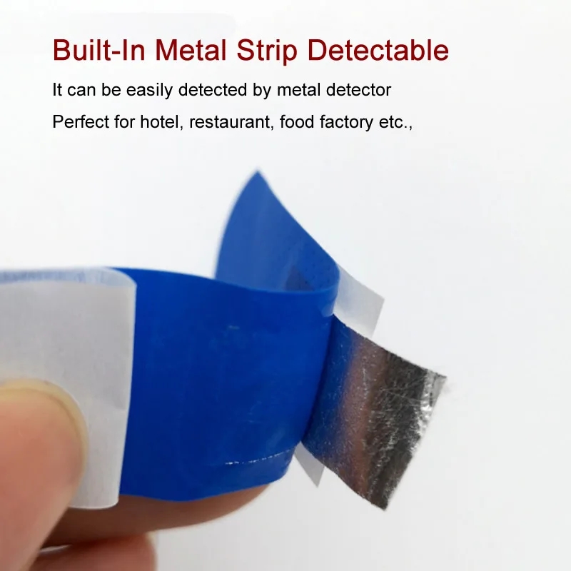Tirita médica impermeable, cinta adhesiva de yeso elástica Detectable azul, botiquines de primeros auxilios para Hotel, restaurante y Chef, 100 Uds.