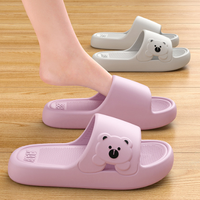Verão dos desenhos animados urso chinelos internos para mulheres leve macio eva slides mulher conforto casa banheiro não deslizamento chinelos