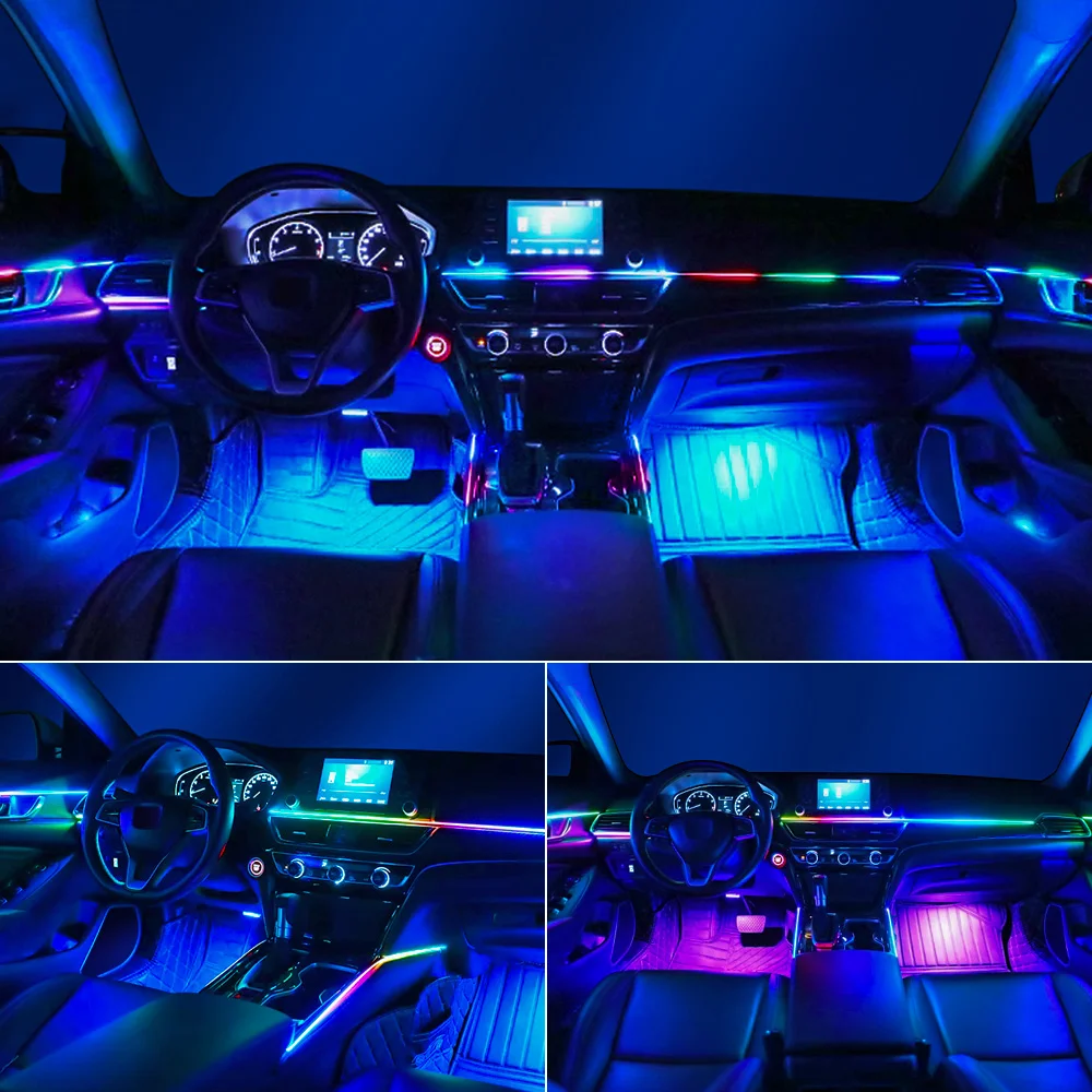6/10/14/18 em 1 LED acrílico para carro luz ambiente RGB 64 213 cores Symphony Acrílico APP Controle Bluetooth Streamer Kit de lâmpada atmosférica 12V One Zone Dual Zone