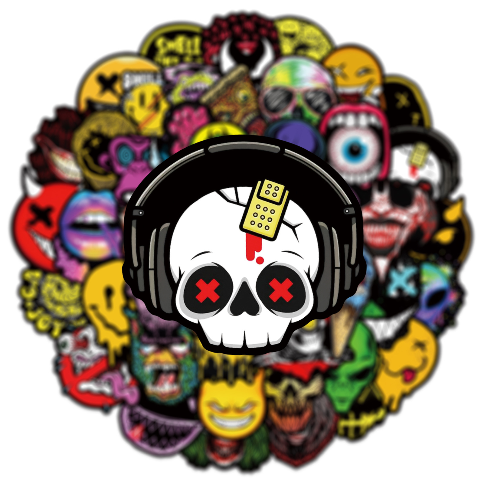 50 Pcs Halloween Horror Face Graffiti Stickers for Scooters, Trolley Boxes, Cars, Motorcycles, Helmets, Waterproof Stickers