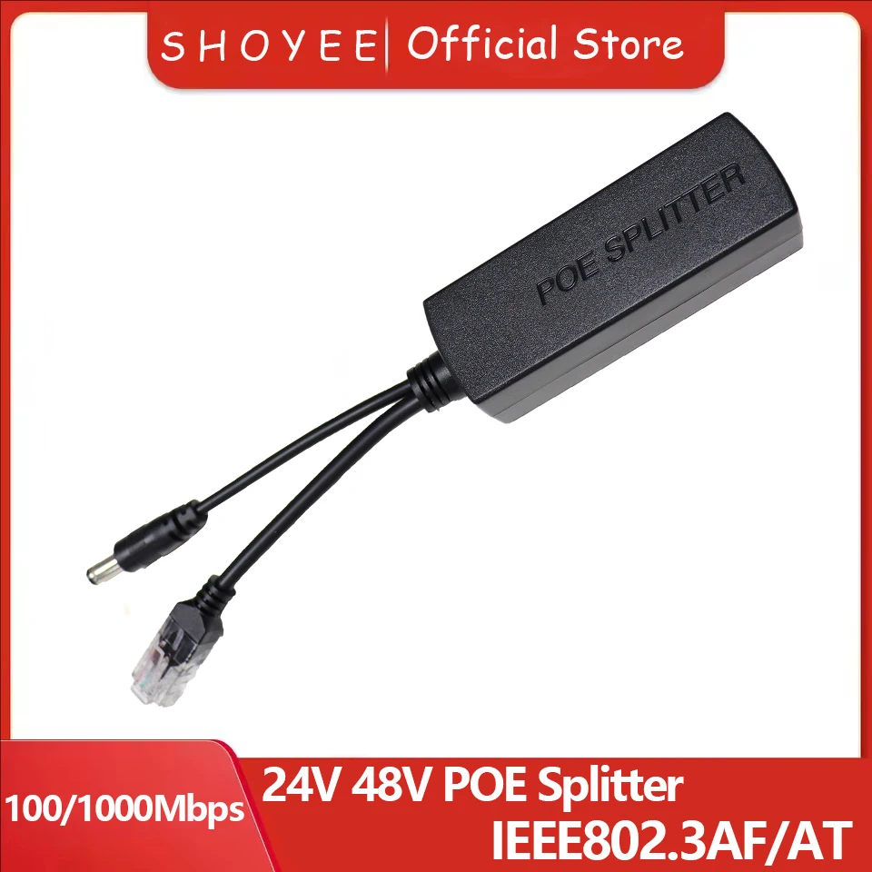 POE-Splitter 24 V/48 V auf 12 V/5 V IEEE 802.3af-Ausgang Power Over Ethernet Splitter-Adapter Sicherheitssystem (Plug and Play)