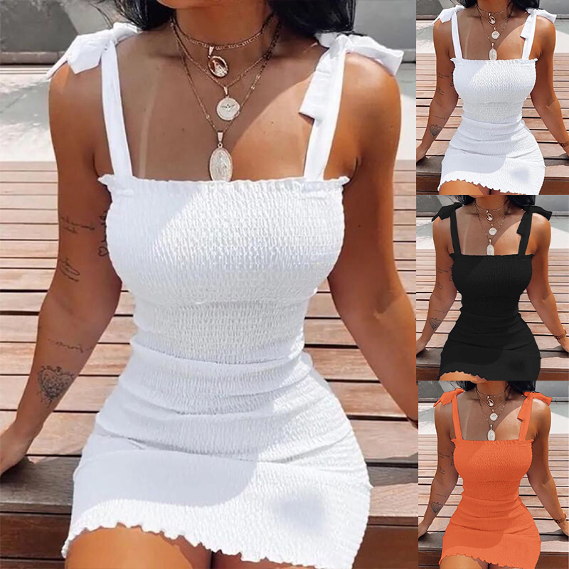 Trendy Solide Strap Kurze Weiße Kleider Off Schulter Sexy Rock Pullover Mantel Mini Sommer Strand Weibliche Weste Kleid