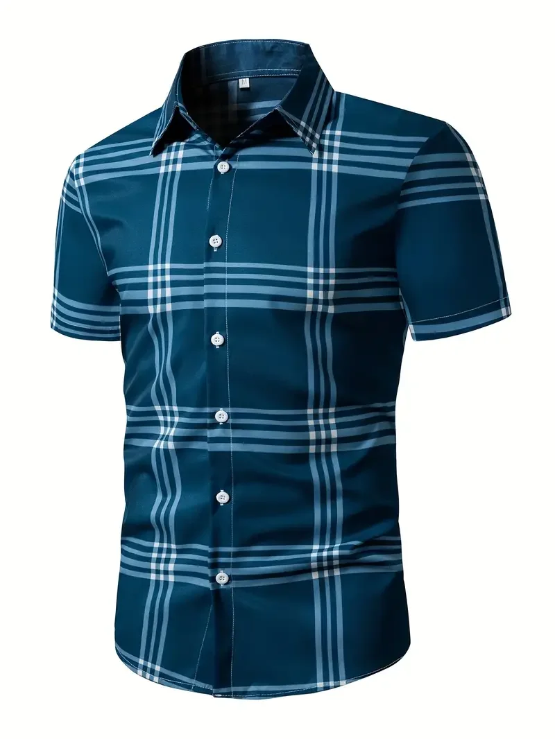 Herrenhemd, kariertes Revers, kurzärmeliges Hemd, mehrfarbig, Outdoor, Straße, kurzärmelig, bedruckt, Kleidung, Modedesigner, Freizeitkleidung