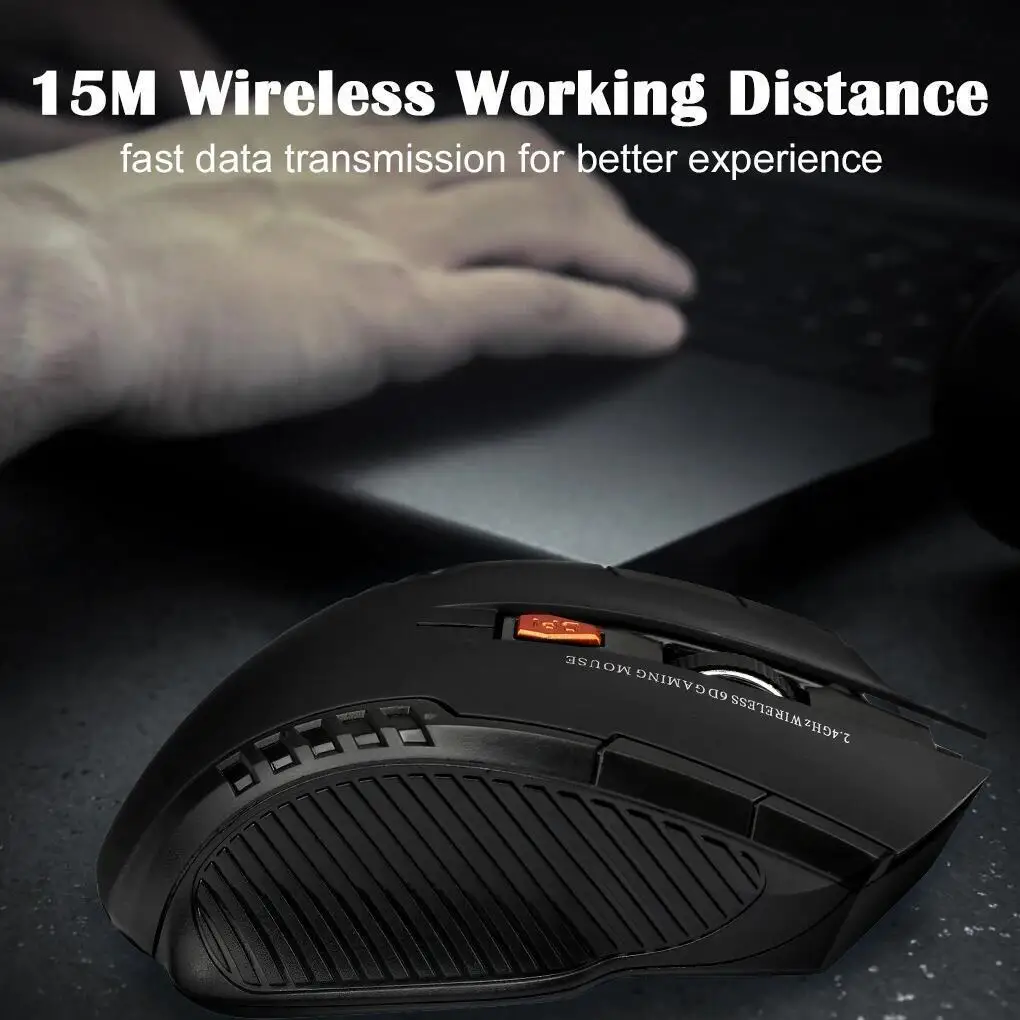 Mouse wireless 2.4G Mouse ottico 1600 DPI Mouse da gioco per computer Mouse wireless a 6 pulsanti con ricevitore USB