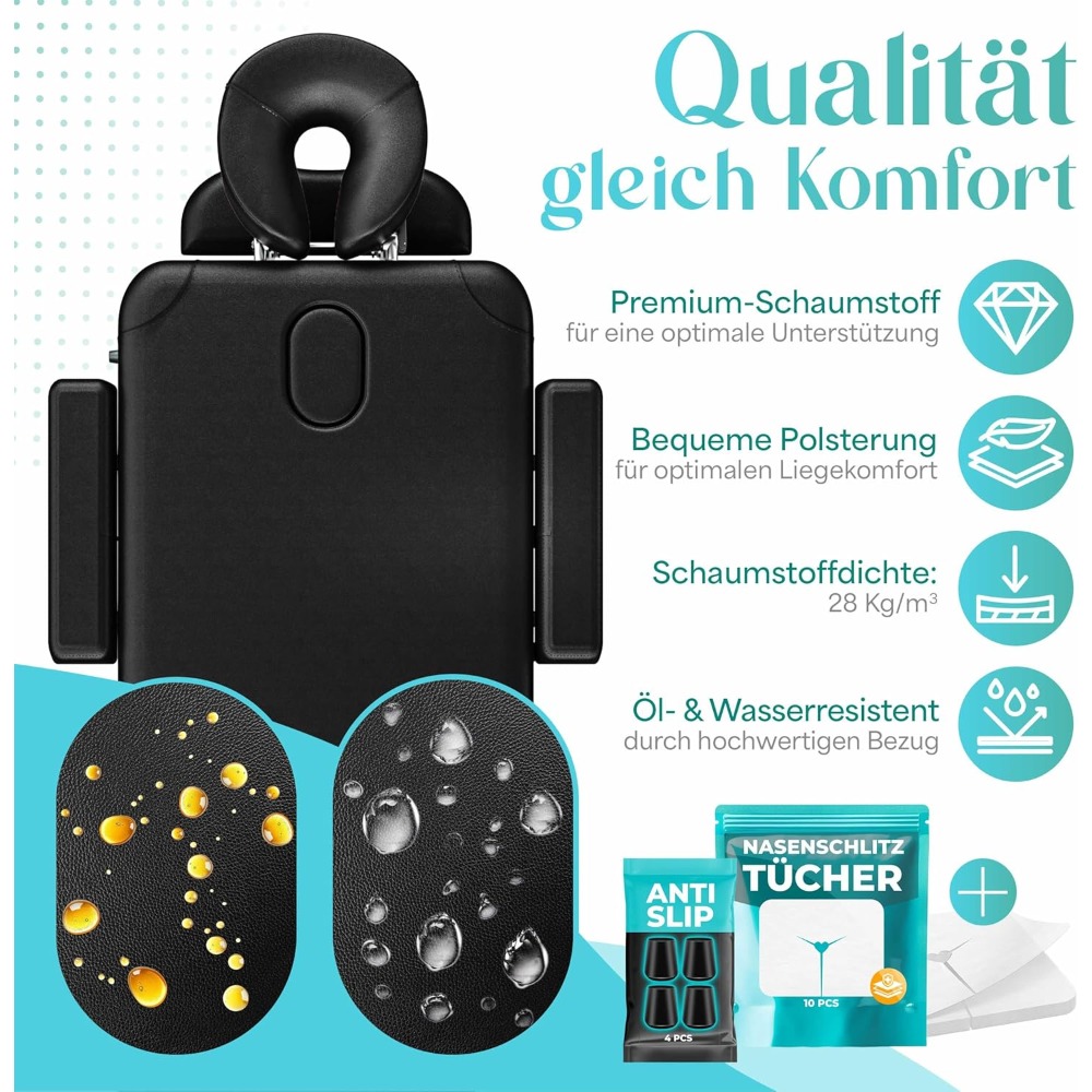 Mesa de masaje móvil, cama de masaje plegable y ajustable en altura, 3 zonas, mesa de masaje, cama estética