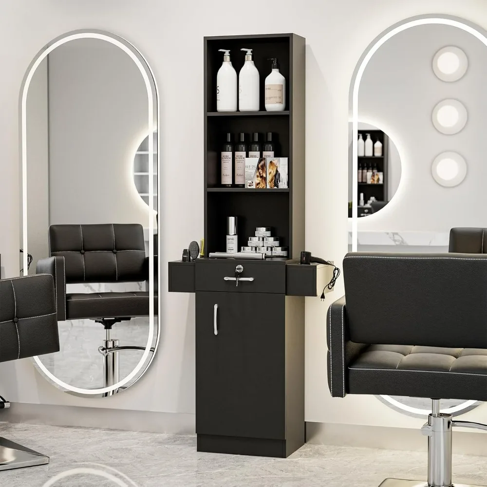 Wall Mount Salon Storage Station, Barber Stations Hair Salon Station, Beauty Salon Spa Equipment, Salon Trolley for Hair Styling
