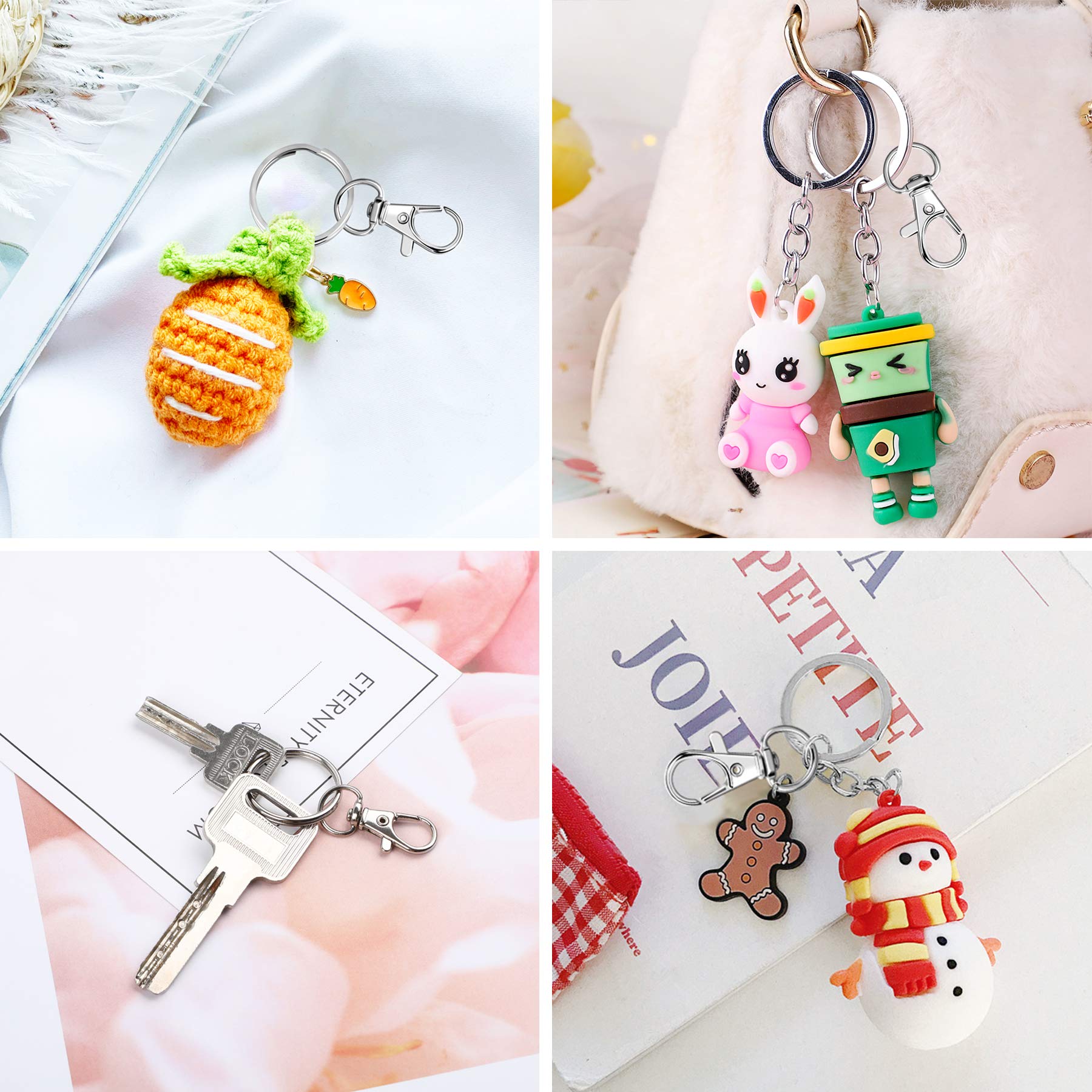 キーホルダーフック100個、キーリング付き。メタルスイベルロブスタークロークラスプ、キーホルダークリップストラップ、ジュエリー作り、工芸品用。