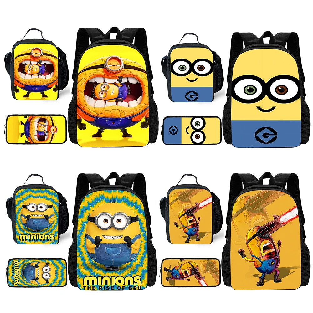 Kinderschule gelbe Augen für M-Minionss Rucksack mit Lunch paketen, Bleistift taschen, Schult aschen für Jungen Mädchen bestes Geschenk