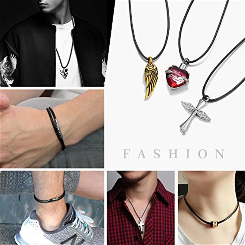 Schwarz Echtes Leder Seil Halskette Mit Verschluss Schnur Kette Linie String Für DIY Anhänger Schmuck Machen Zubehör Liefert Männer