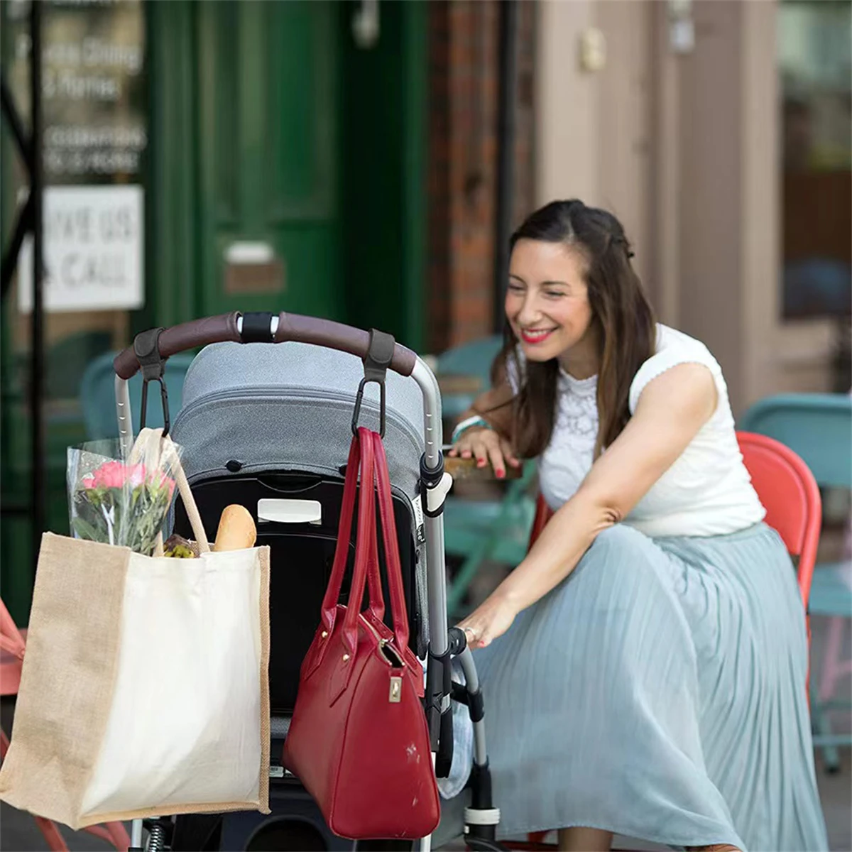 2 ชิ้น PU หนังกระเป๋าเด็กรถเข็นเด็ก hook pram หมุนได้ 360 องศาหมุนได้ cart organizer pram hook โครเชต์รถเข็นเด็กอุปกรณ์เสริม