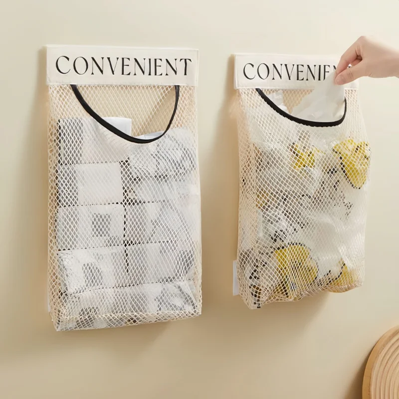 Wall Mounted Large Capacity Storage Bag Kitchen Garbage Bag Clutter Organizer Velcro Storage Pocket Multi-Purpose High Elastic