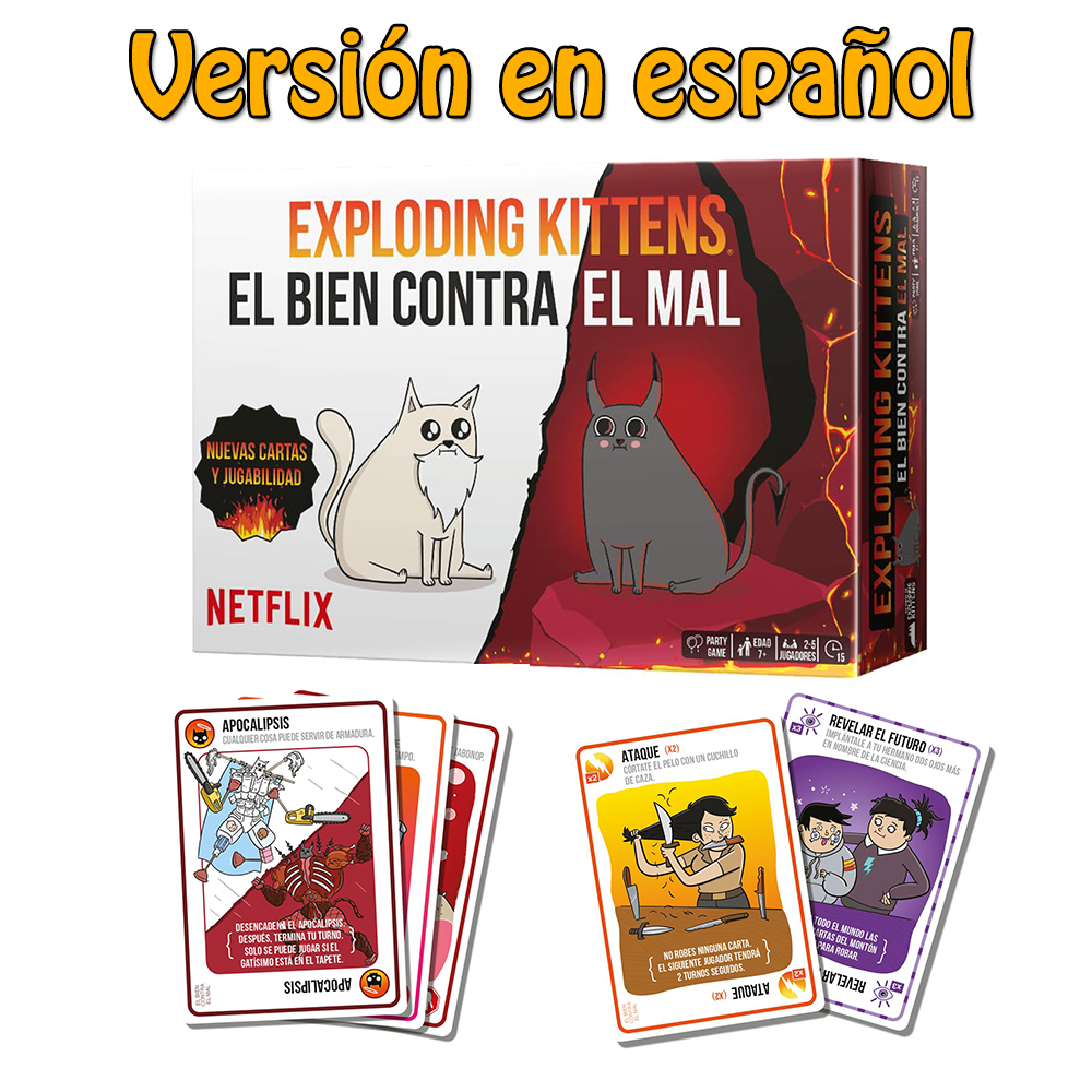 Exploding Kittens Español Juego de cartas de gatitos explotantes, juegos de fiesta fáciles y amigables con la familia, juegos de